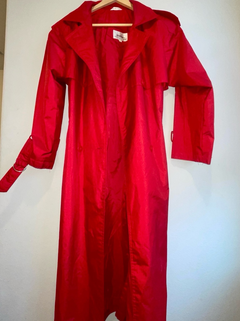 Vtg 80s 90s Worthington Red Duster Trench Coat Bold Statement Cyber Punk mobwife